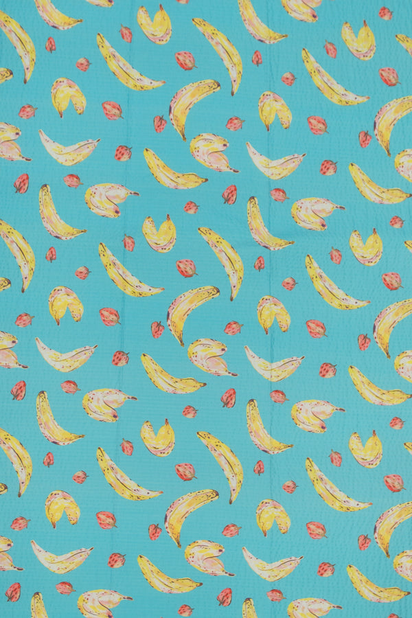 Printed Spanish Organic Cotton Viscose Seersucker - Banana Split Blue