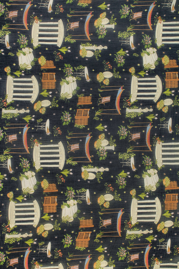 Printed Spanish Polyester Crinkle Chiffon - Midnight Garden