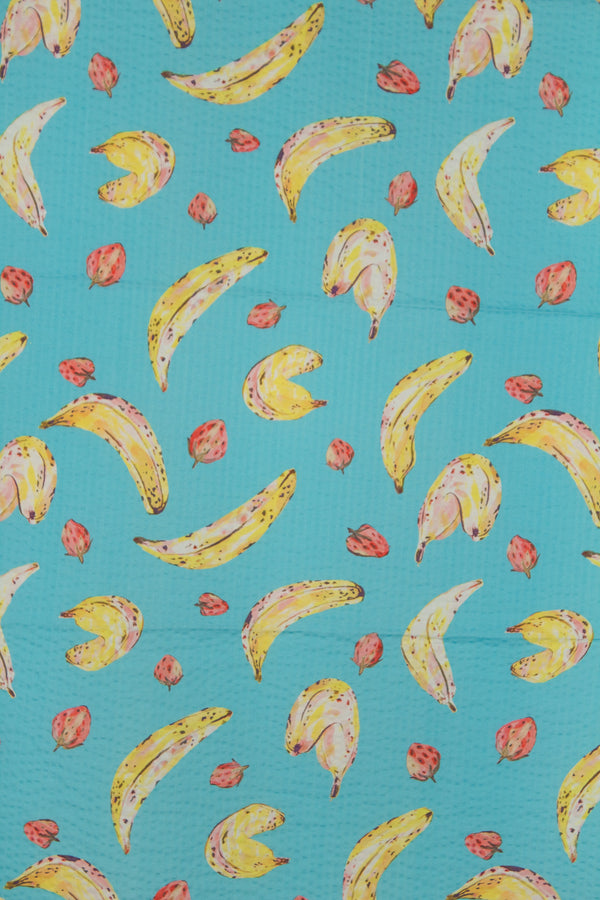 Printed Cotton Viscose Seersucker - Banana Split Blue