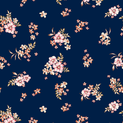 Printed Spanish Polyester Corded Stretch Velvet - Flower Bunch