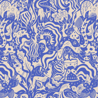Printed Spanish Polyester Scuba - Dreamy Blue