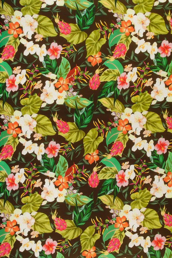 Printed Spanish Viscose Challis - Pond Flowers Brown