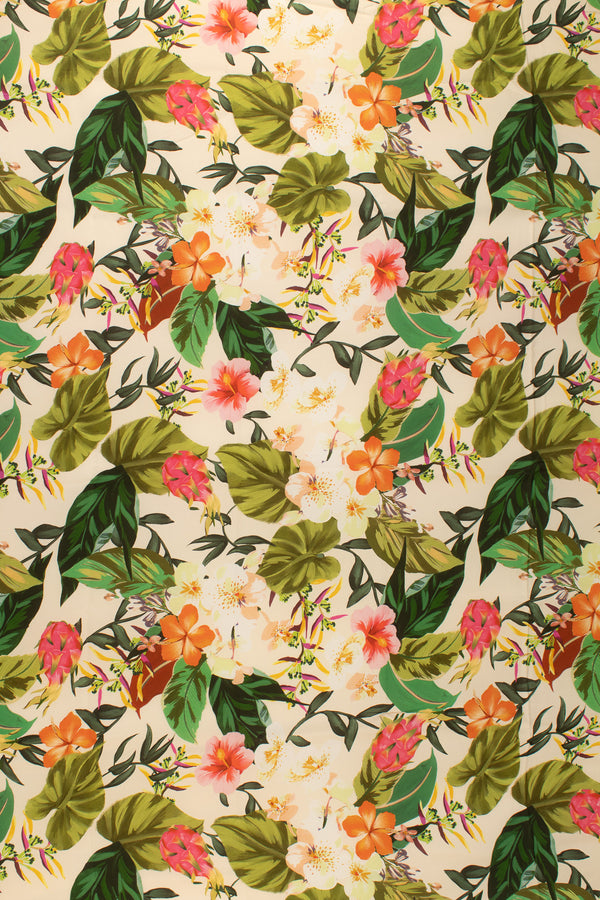 Printed Spanish Viscose Challis - Pond Flowers White