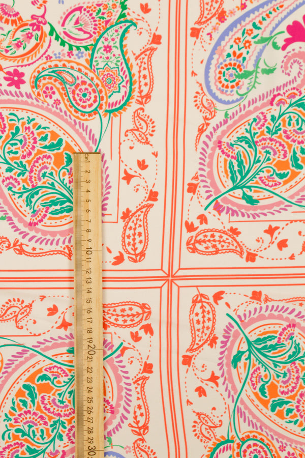 Printed Spanish Polyester Satin Charmeuse - Paisley Dish