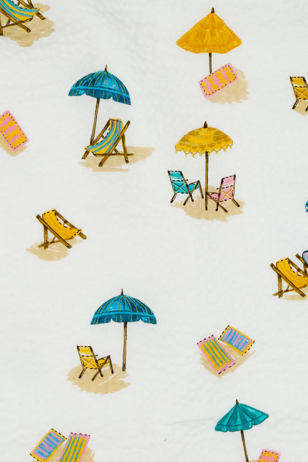 Printed Spanish Organic Cotton Viscose Seersucker - Sun Bathe White