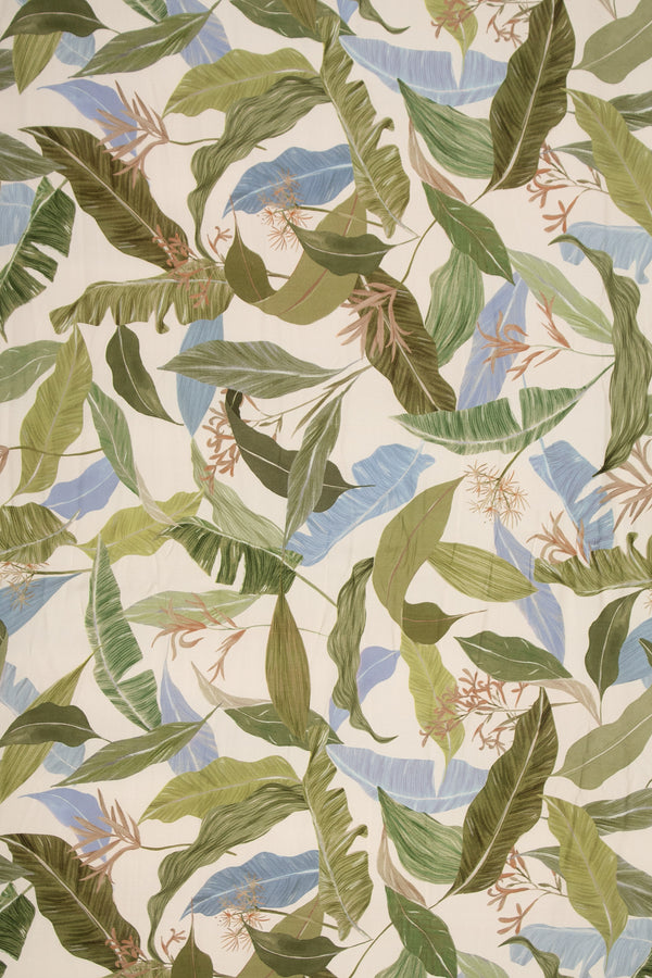 Printed Spanish Viscose Challis - Banana Leaf Light