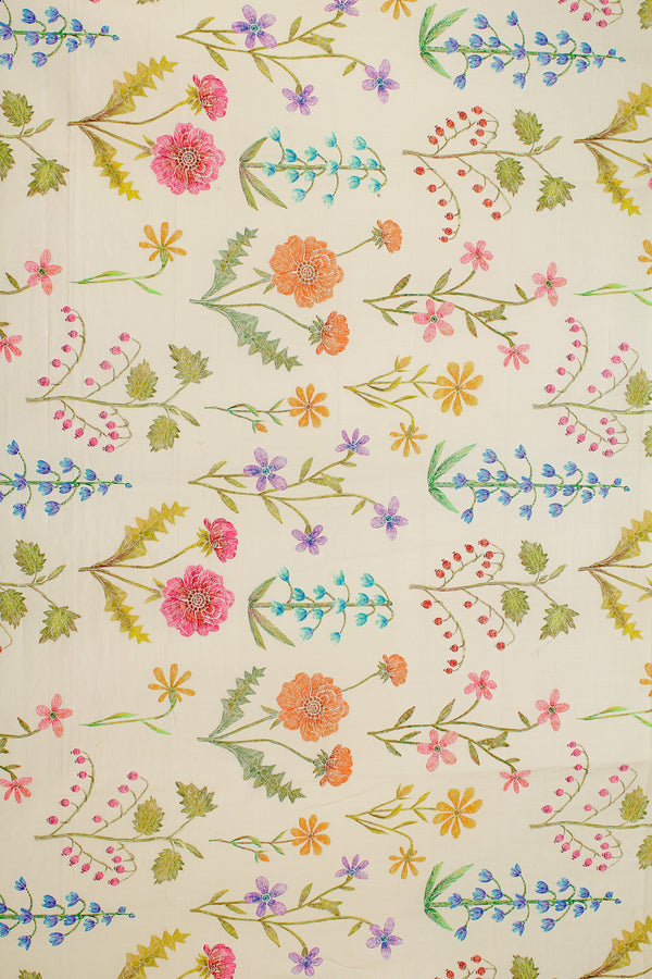 Printed Cotton - Embroidered Garden