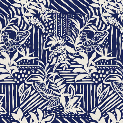 Printed Spanish Organic Cotton Poplin Spandex - Navy Tropics