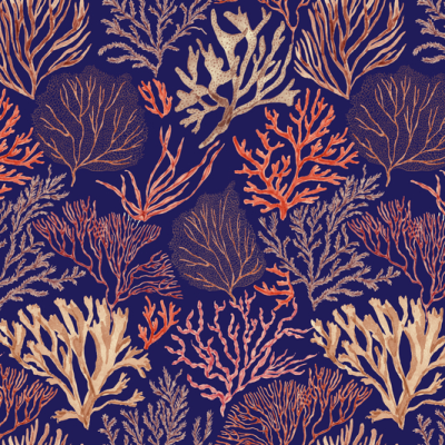 Printed Spanish Recycled Polyester Crepe - Navy Sargassum