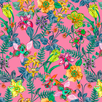 Printed Spanish Organic Cotton Sheer Voile - Vibrant Thornbush pink