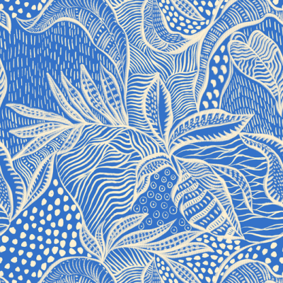 Printed Spanish Viscose Challis - Cornflower Feathery Foliage