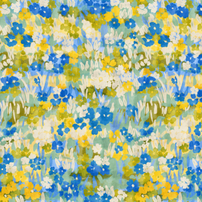 Printed Spanish Recycled Polyester Twill - Blue Meadow
