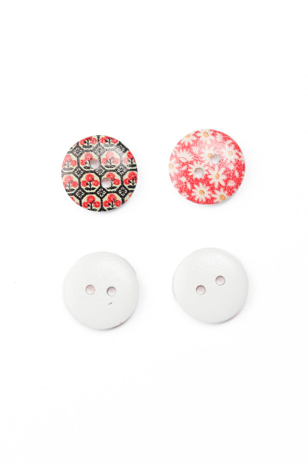 Acrylic Buttons- Red Flower Print