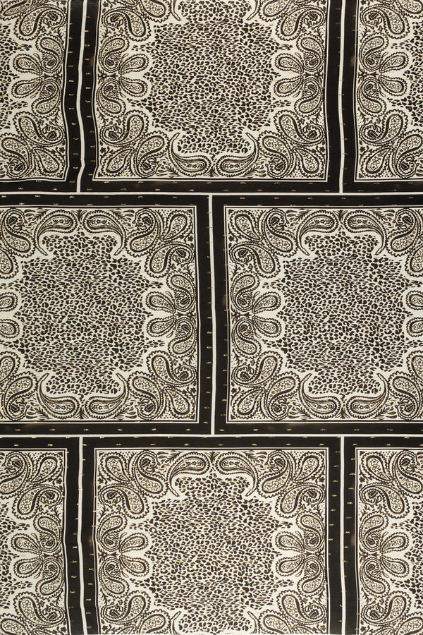 Printed Spanish Viscose Crinkle (Metallic Thread) - Etching Tile Black