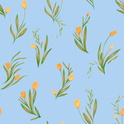 Printed Spanish Recycled Polyester Crepe - Dancing Tulips Aqua