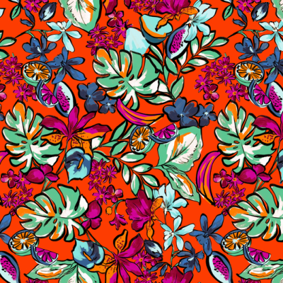 Printed Spanish Viscose Challis - Pop Art Monstera