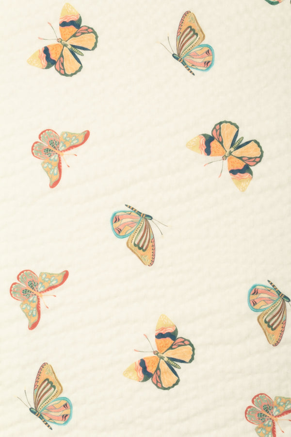 Printed Spanish Organic Cotton Viscose Seersucker - Flutter White