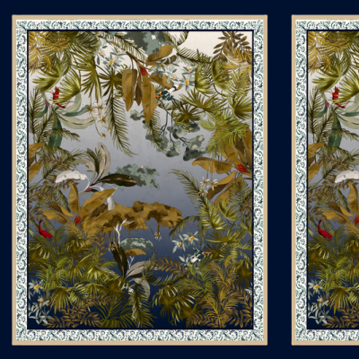 Printed Spanish Organic Cotton Viscose Seersucker - Midnight Amazon