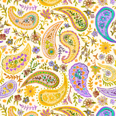 Printed Spanish Polyester Satin Charmeuse - Cream Paisley