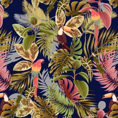 Printed Spanish Viscose Challis - Parrot Island