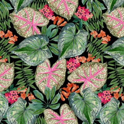 Printed Spanish Recycled Polyester Crinkle Chiffon - Ferns and Flowers