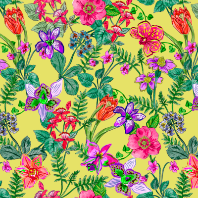 Printed Spanish Organic Cotton Sheer Voile - Lime Orchid Garden