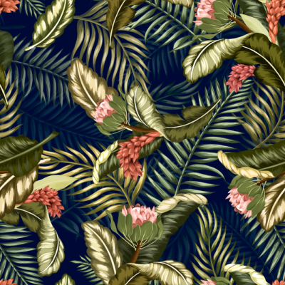 Printed Spanish Polyester Satin Twill - Protea Tree Night