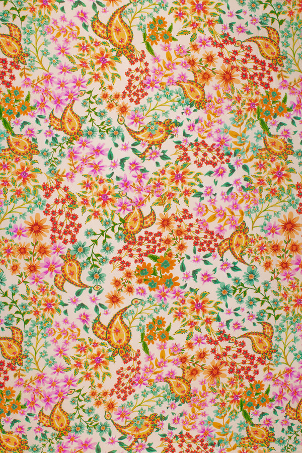 Printed Spanish Polyester Satin Charmeuse - Garden Paisley
