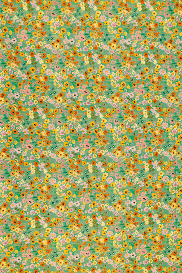 Printed Spanish Organic Cotton Poplin Spandex - Water Garden