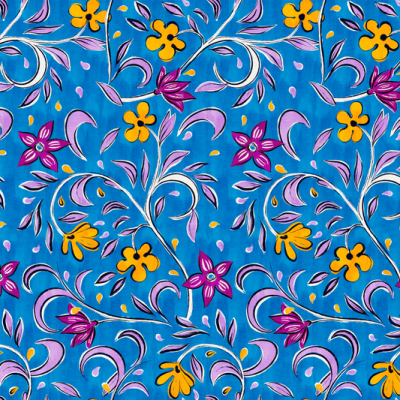 Printed Cotton Viscose - Florence Blue