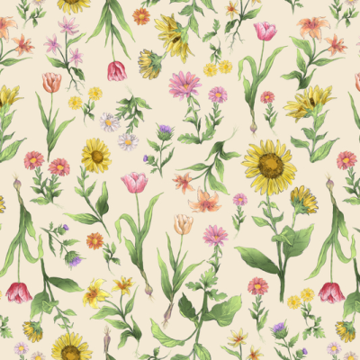 Printed Polyester - Golden Blooms Light