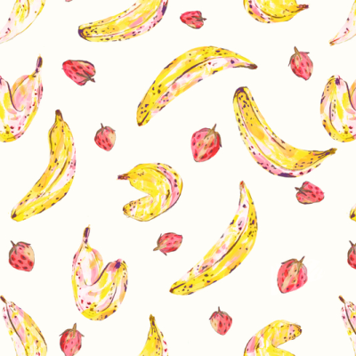 Printed Cotton Viscose - Banana Split White