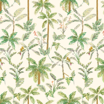 Printed Organic Cotton Poplin - Beige Palm