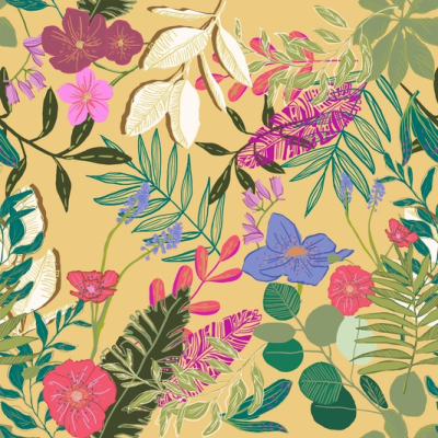 Printed Sheer Polyester - Jungle Leaves Yellow