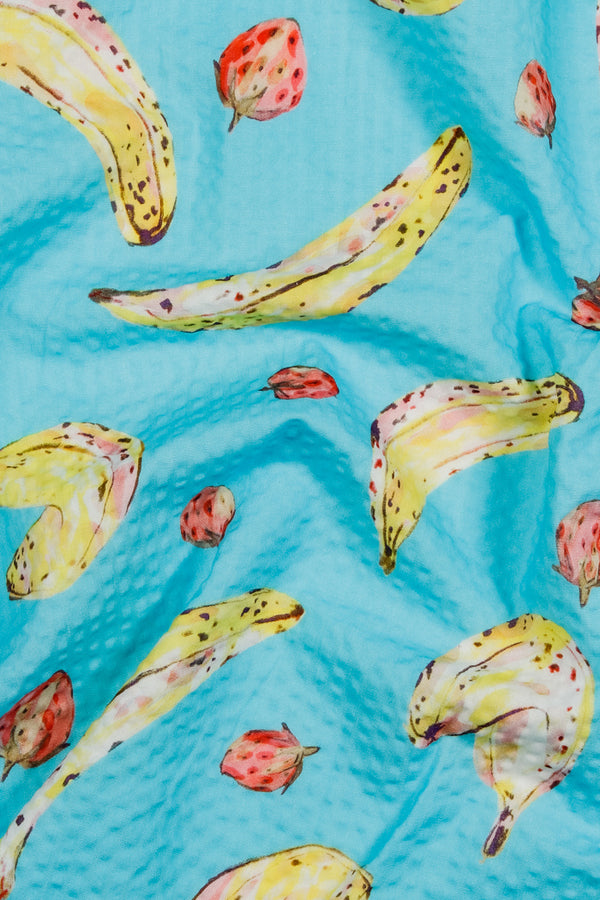 Printed Textured Cotton - Banana Split Blue