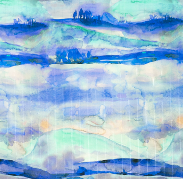 Printed Ecovero Viscose - Blue Hour Hillscape